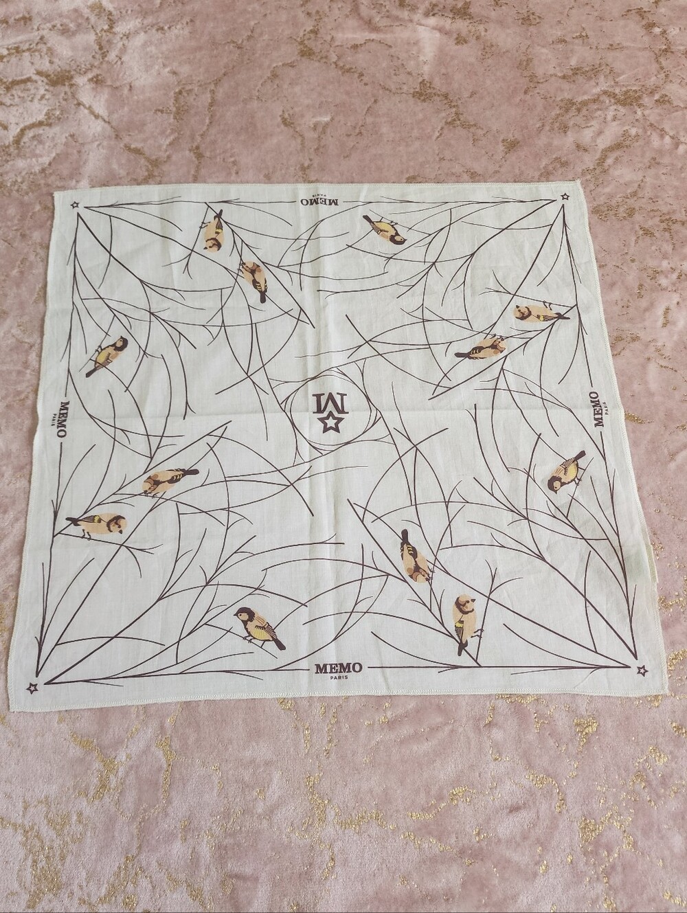 MEMO PARIS | Bird Print Scarf in Cream and Brown